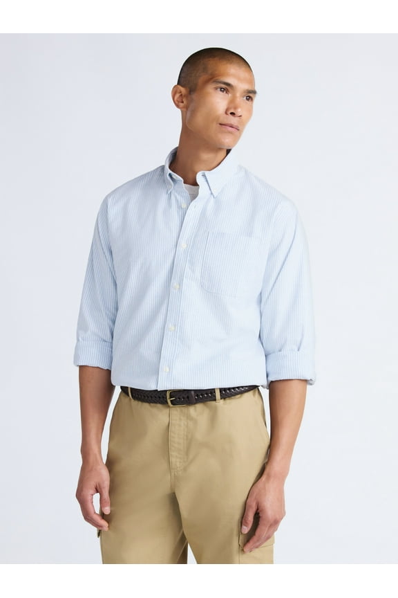 Men's Cotton Button Down Oxford Shirt with Long Sleeves, Sizes XS-3XL