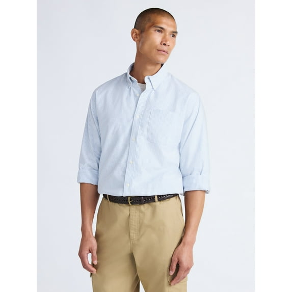 Free Assembly Men's Cotton Button Down Oxford Shirt with Long Sleeves, Sizes XS-3XL