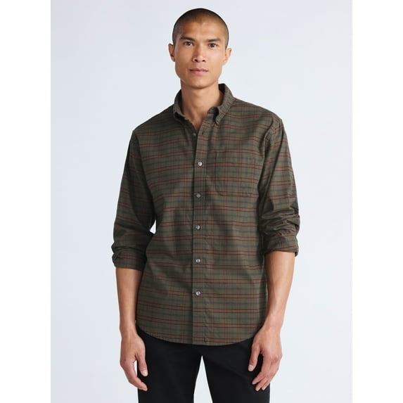 Free Assembly Men's Cotton Button Down Oxford Shirt with Long Sleeves, Sizes XS-3XL
