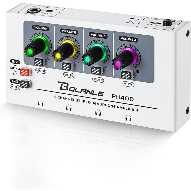 LS PH400 4 Channel Headphone Amplifier 3.5mm 6.35mm Jacks Headphone Splitter with 8 Headphone Output Port Compact Headphone Amp with Mono and Stereo Switch 7 Color Breathing Light. Walmart