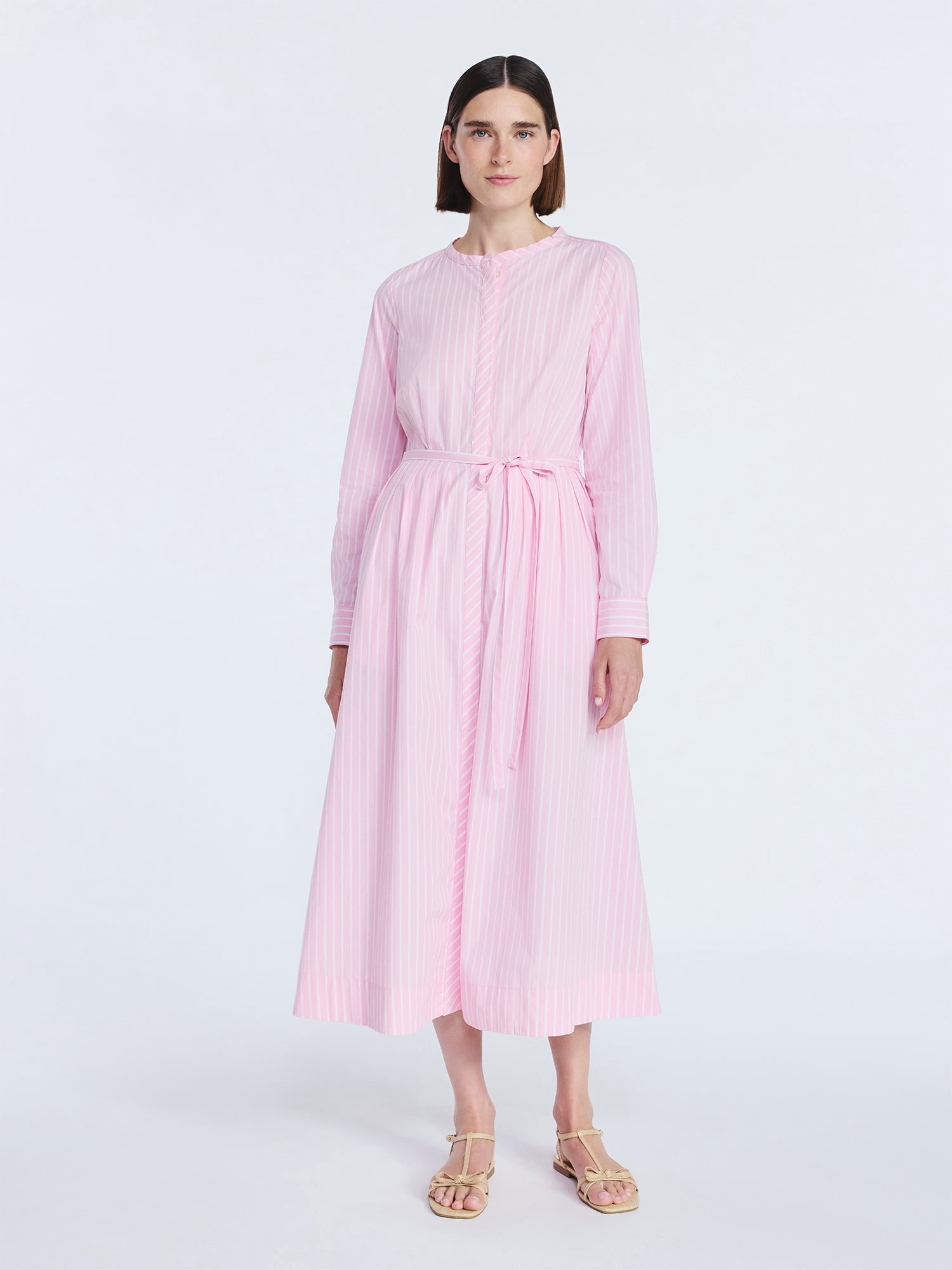 Free Assembly Women's and Women's Plus Pleated Cotton Midi Shirtdress with Long Sleeves, Sizes XS-4X