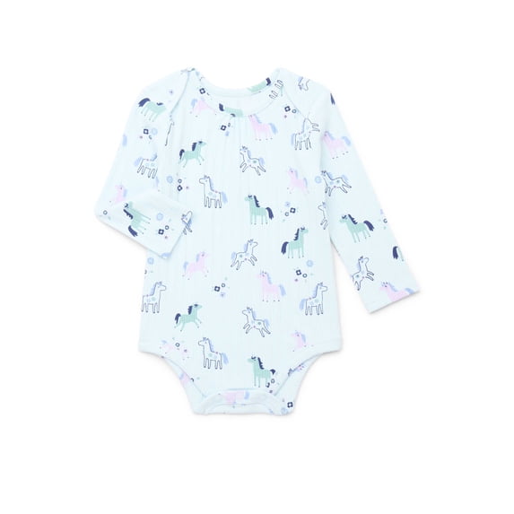 Garanimals Baby Girl Lap Shoulder Print Bodysuit with Long Sleeves, Sizes 0-24 Months