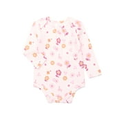 Garanimals Baby Girl Lap Shoulder Print Bodysuit with Long Sleeves, Sizes 0-24 Months