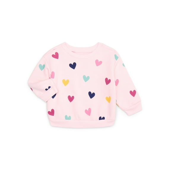 Garanimals Baby Girls Printed Fleece Sweatshirt with Long Sleeves, Sizes 6-24 Months
