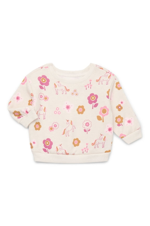 Baby Girls Printed Fleece Sweatshirt with Long Sleeves, Sizes 6-24 Months