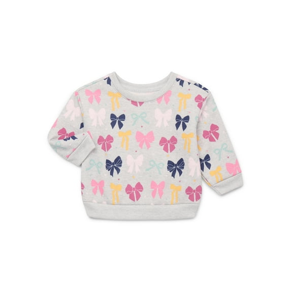 Garanimals Baby Girls Printed Fleece Sweatshirt with Long Sleeves, Sizes 6-24 Months