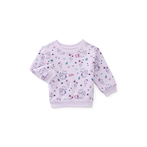 Garanimals Baby Girls Printed Fleece Sweatshirt with Long Sleeves, Sizes 6-24 Months