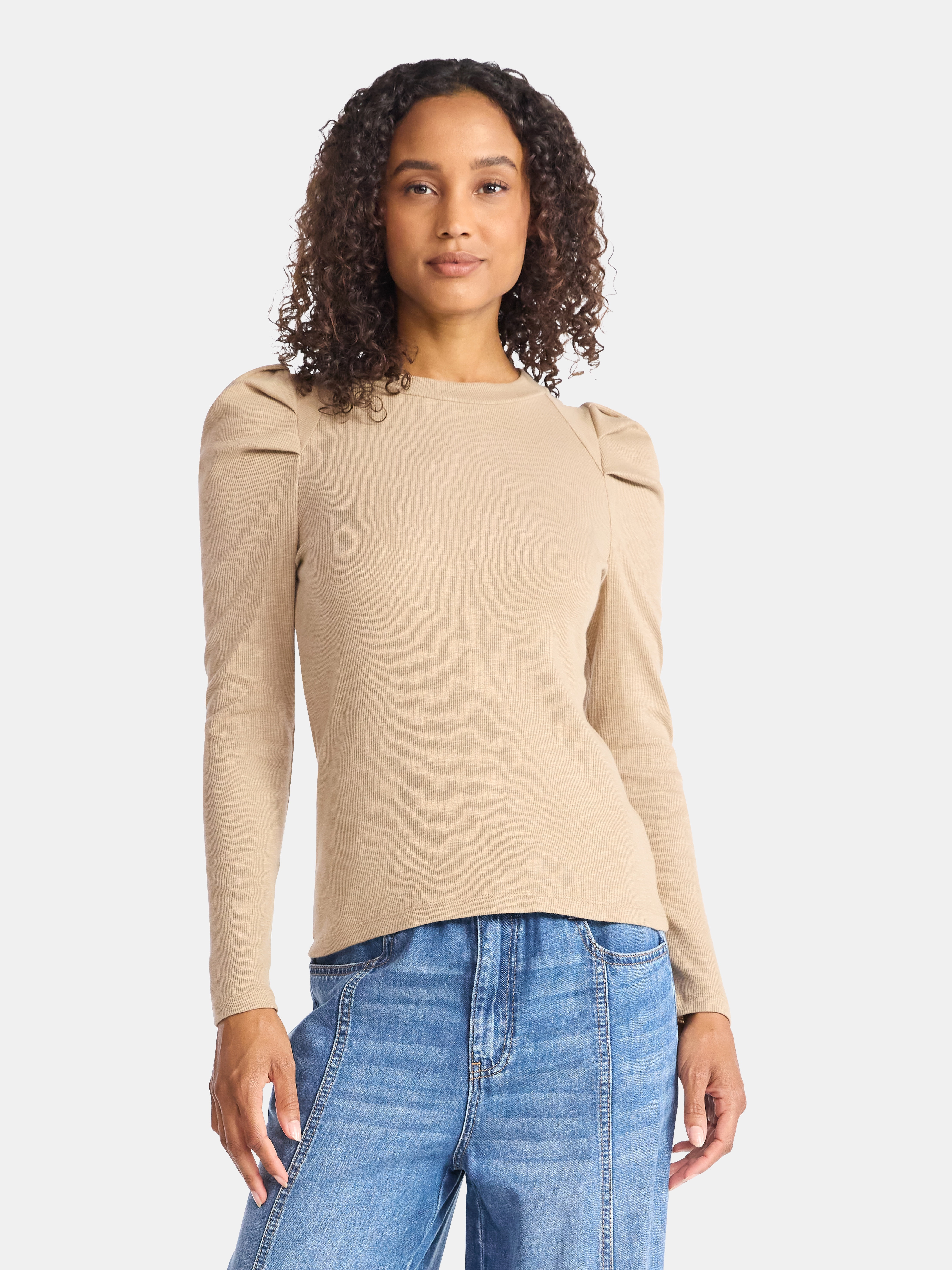 Time and Tru Women's Top with Long Puff Sleeves, Size XS-XXXL