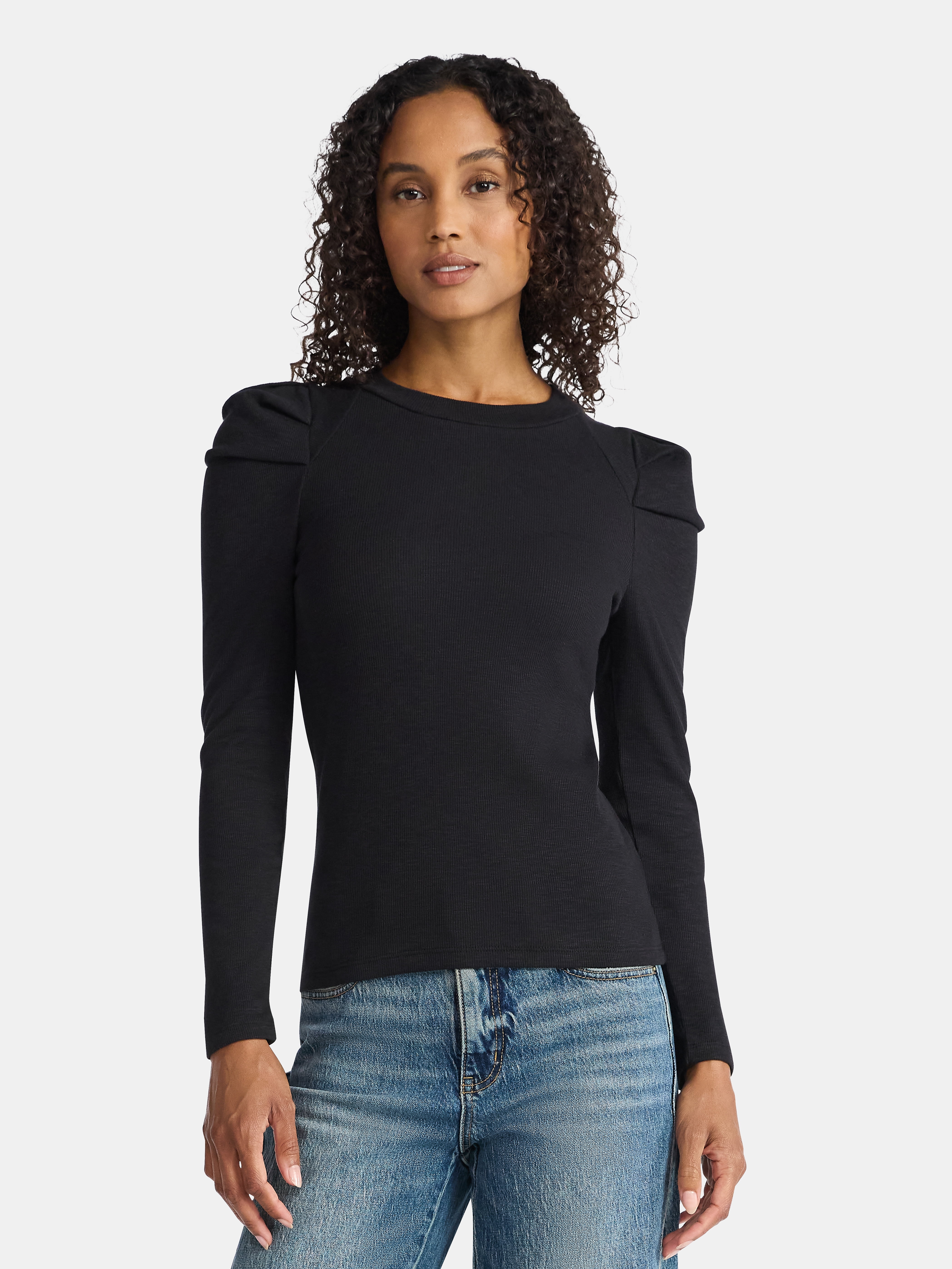 Time and Tru Women's Top with Long Puff Sleeves, Size XS-XXXL