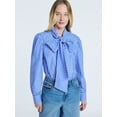 thumbnail image 1 of Free Assembly Women's Cotton Tie Neck Blouse with Long Puff Sleeves, Sizes XS-XXL, 1 of 5
