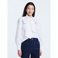 thumbnail image 1 of Free Assembly Women's Cotton Tie Neck Blouse with Long Puff Sleeves, Sizes XS-XXL, 1 of 5