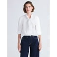 thumbnail image 1 of Free Assembly Women's Cotton Tie Neck Blouse with Long Puff Sleeves, Sizes XS-XXL, 1 of 5