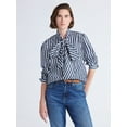 thumbnail image 1 of Free Assembly Women's Cotton Tie Neck Blouse with Long Puff Sleeves, Sizes XS-XXL, 1 of 5