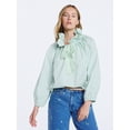 thumbnail image 1 of Free Assembly Women's Ruffle Tie Neck Cotton Top with Long Puff Sleeves, Sizes XS-XXL, 1 of 7