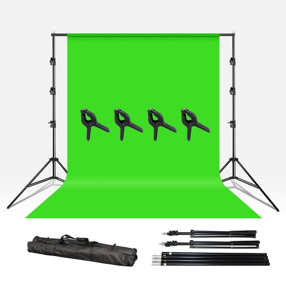 LS Photography 10 ft. Photo Backdrop Stand Kit with 9x13 ft Green Backdrop, Spring Clamps, WMT1910