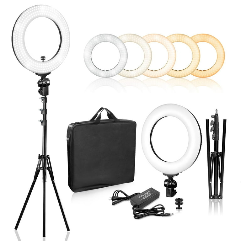 LS Photography 14 inch Dimmable Ring Light LED Dual Color Continuous Lighting for Charming Eyes and Beauty Facial Shoot Photo Studio Salons Beauty