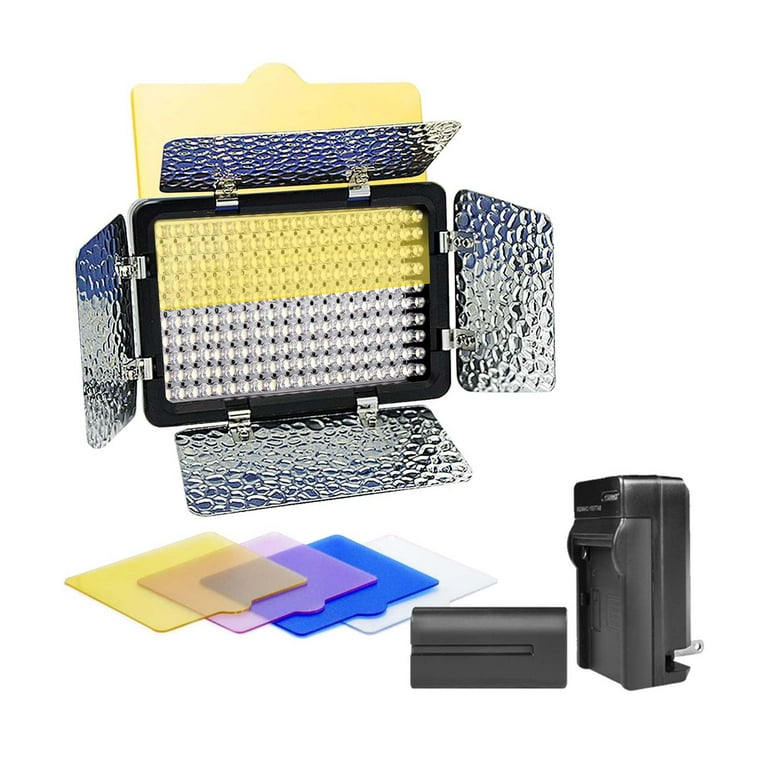 LS Photography Dimmable LED Barn Door Continuous Light Kit Battery Charger 4 Colored Filters WMT2123