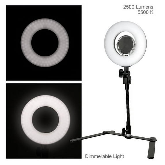 LS Photography LED 8" Ring Light Kit w/ Mini Stand Dimmable Makeup Phone Camera Selfie Lighting, WMT1493