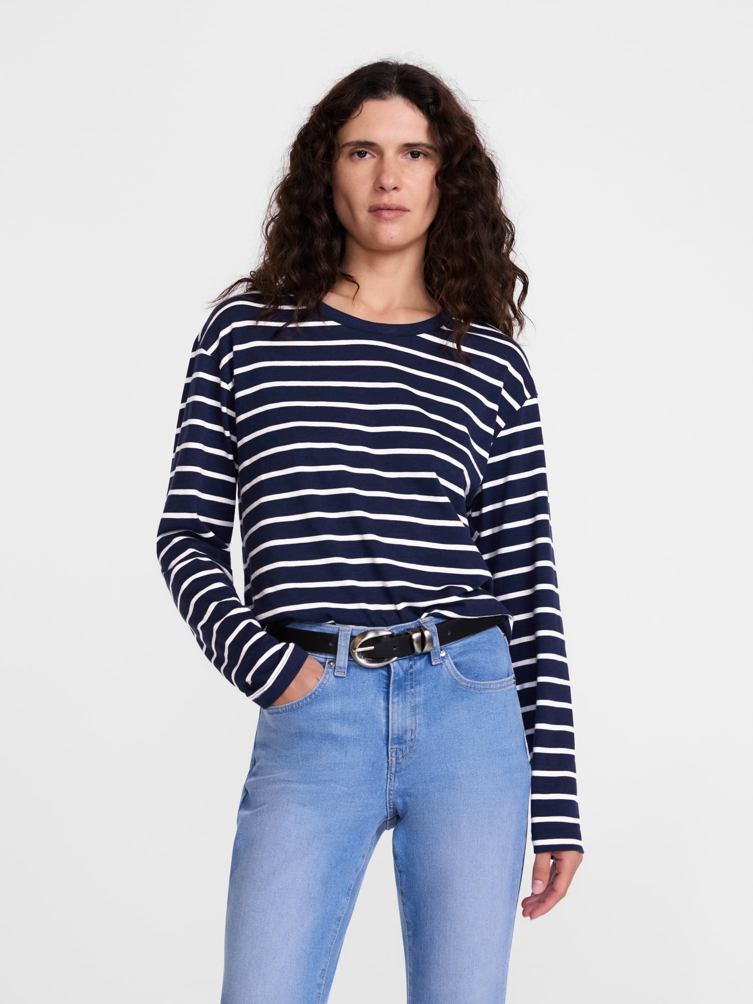 Scenario Women's and Women's Plus Relaxed Slub Tee with Long Sleeves, Sizes XS-4X