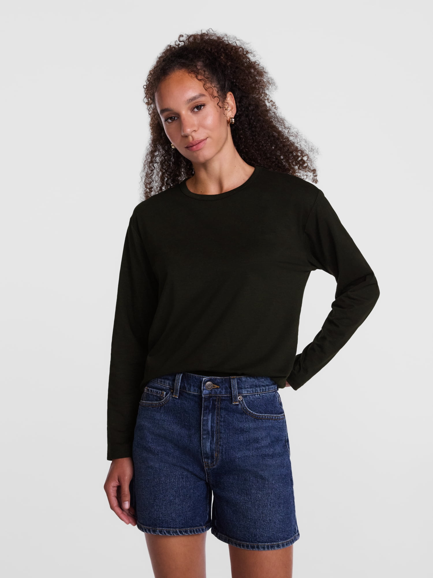 Scenario Women's and Women's Plus Relaxed Slub Tee with Long Sleeves, Sizes XS-4X