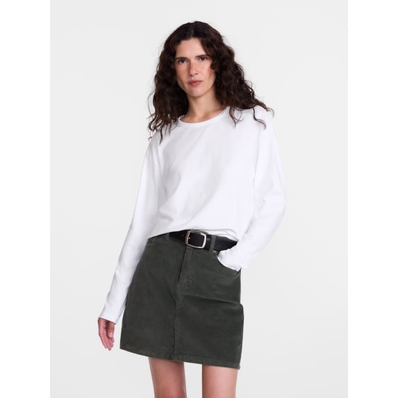 Scenario Women's and Women's Plus Relaxed Slub Tee with Long Sleeves, Sizes XS-4X