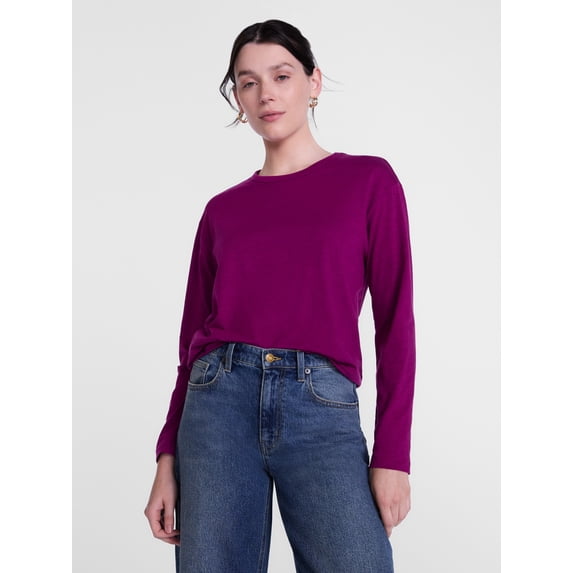 Scenario Women's Relaxed Slub Tee with Long Sleeves, Sizes XS-XXXL