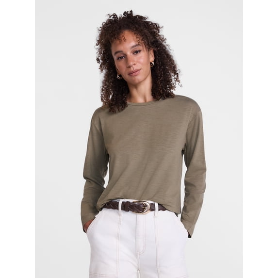 Scenario Women's Relaxed Slub Tee with Long Sleeves, Sizes XS-XXXL