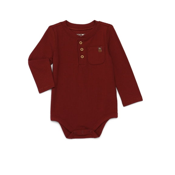 Garanimals Baby Boy Ribbed Pocket Henley Bodysuit with Long Sleeves, Sizes 0M-24M