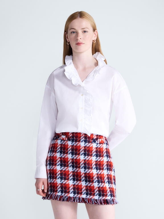Women's and Women's Plus Ruffle Neck Cotton Top, Sizes XS-4X