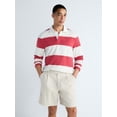 thumbnail image 1 of Free Assembly Men's Striped Cotton Rugby Shirt with Long Sleeves, Sizes S-3XL, 1 of 8