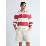 Men's Striped Cotton Rugby Shirt with Long Sleeves, Sizes S-3XL