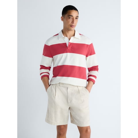 Men's Striped Cotton Rugby Shirt with Long Sleeves, Sizes S-3XL