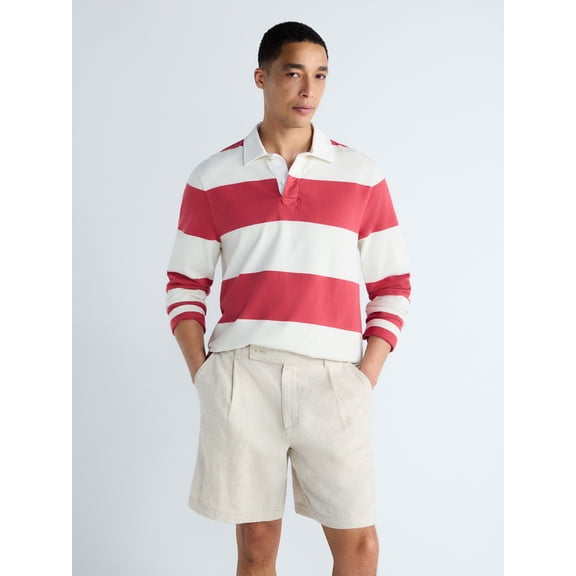 Free Assembly Men's Striped Cotton Rugby Shirt with Long Sleeves, Sizes S-3XL