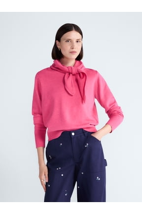 Women's and Women's Plus Cropped Crewneck Sweater with Scarf, Lightweight, Sizes XS-4X