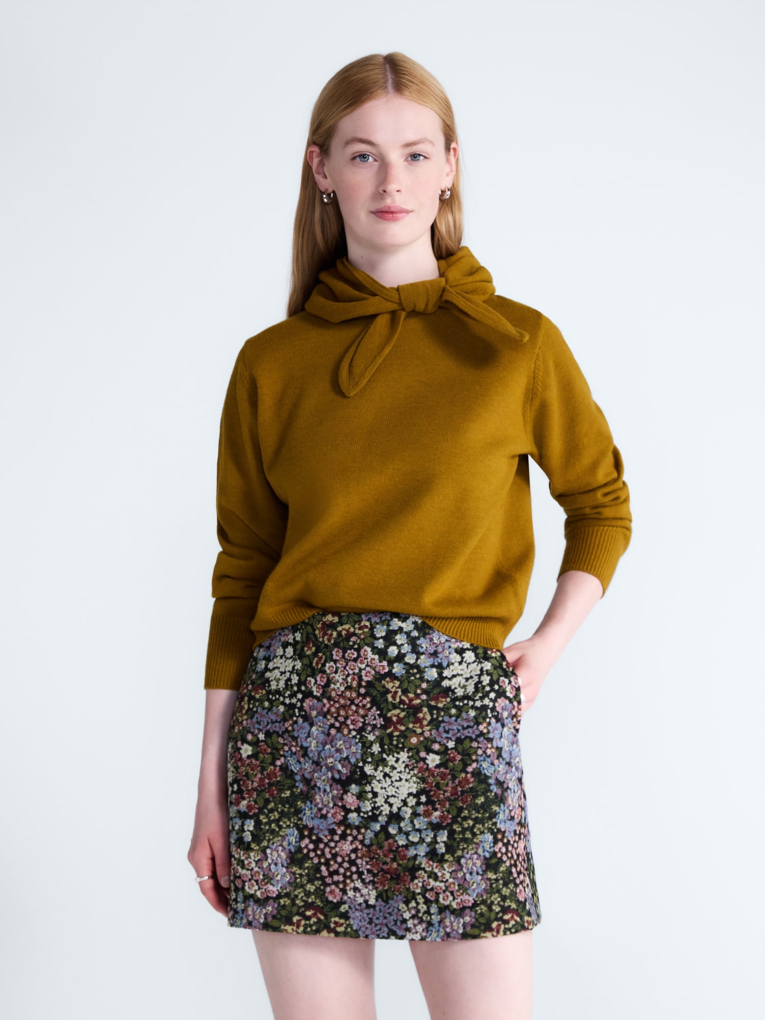 Free Assembly Women's and Women's Plus Cropped Crewneck Sweater with Scarf, Lightweight, Sizes XS-4X