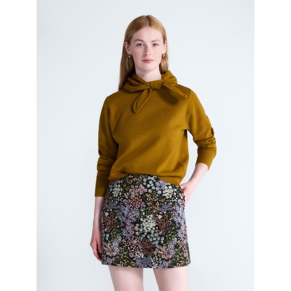 Free Assembly Women's and Women's Plus Cropped Crewneck Sweater with Scarf, Lightweight, Sizes XS-4X