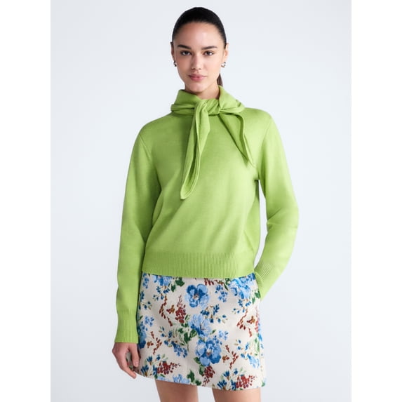 Free Assembly Women's and Women's Plus Cropped Crewneck Sweater with Scarf, Lightweight, Sizes XS-4X