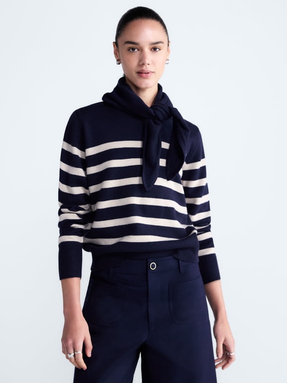 Women's and Women's Plus Cropped Crewneck Sweater with Scarf, Lightweight, Sizes XS-4X