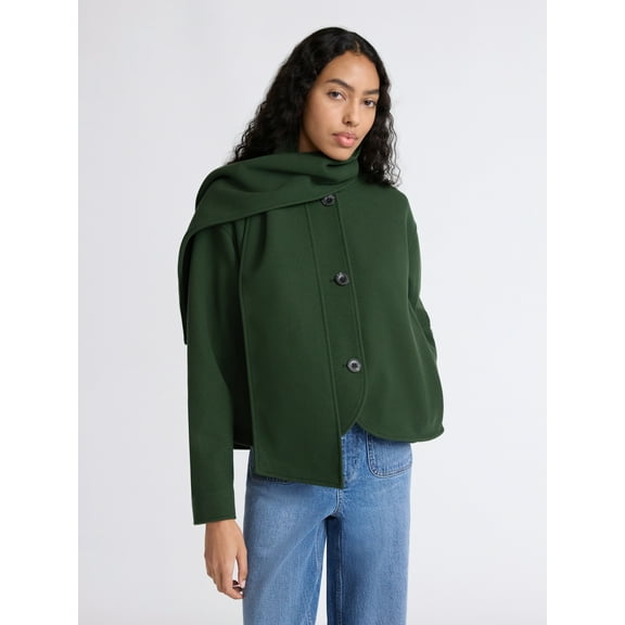 Free Assembly Women's Faux Wool Jacket with Scarf, Sizes XS-XXL