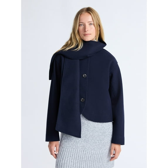 Free Assembly Women's Faux Wool Jacket with Scarf, Sizes XS-XXL