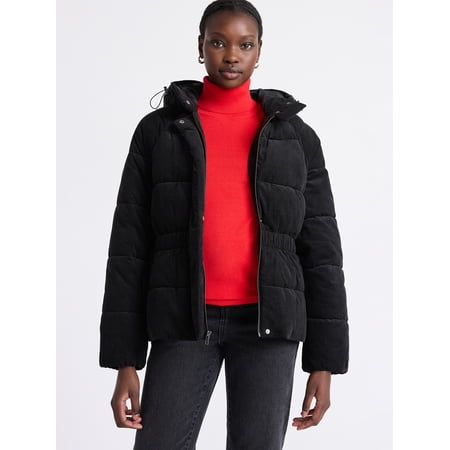 Free Assembly Women's Side Tie Puffer Jacket with Hood, Sizes XS-XXL