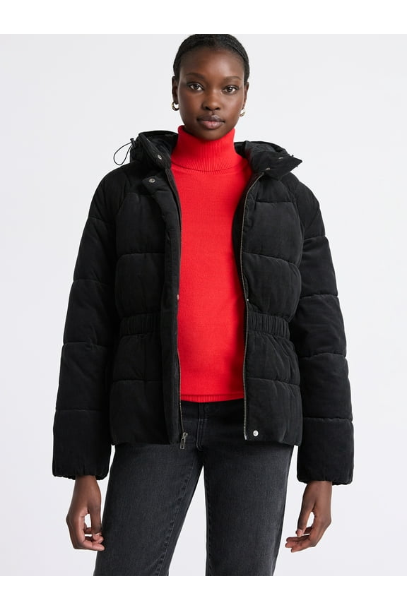 Women's Side Tie Puffer Jacket with Hood, Sizes XS-XXL