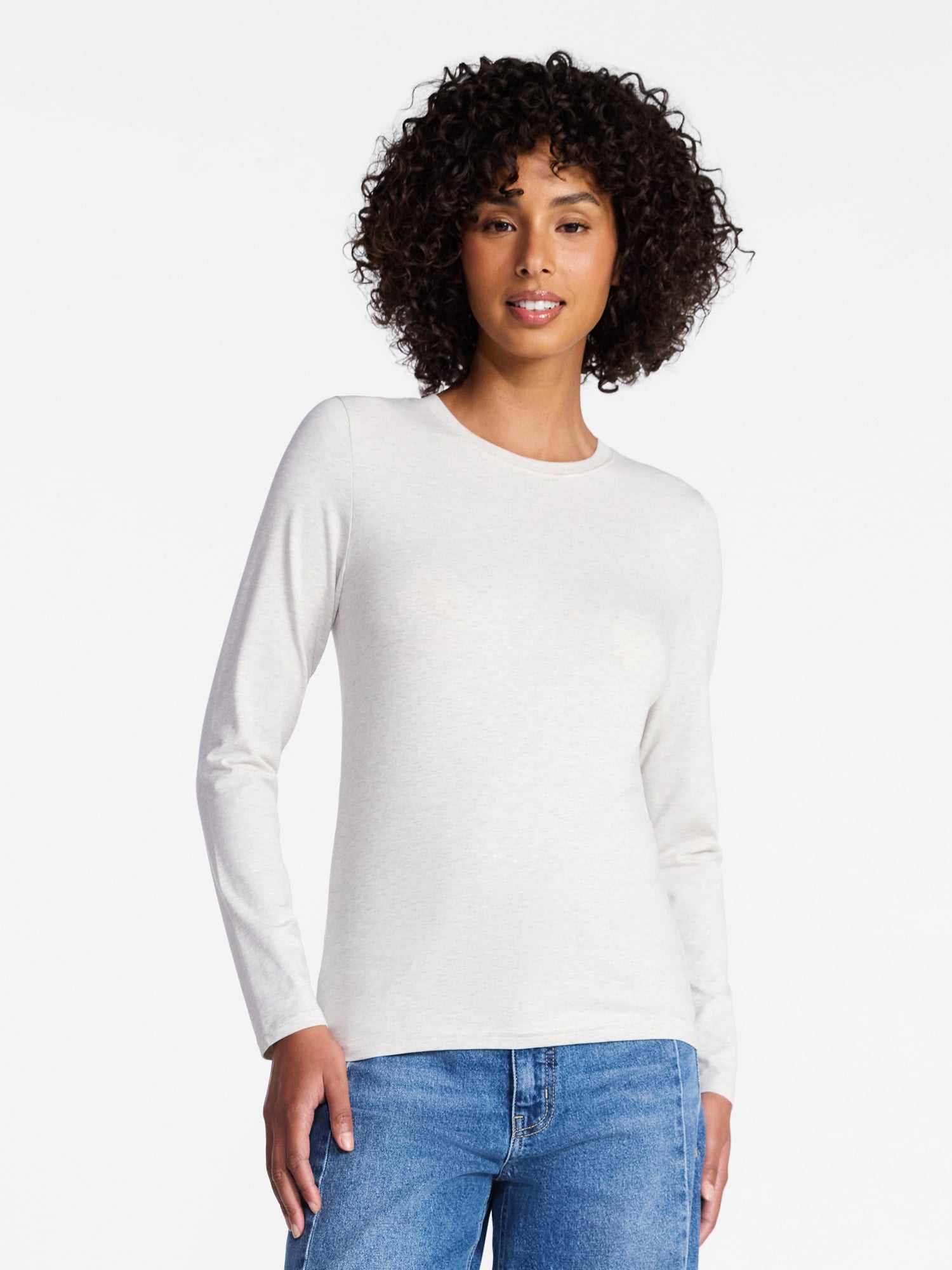 Time and Tru Women's Slim Crewneck Tee with Long Sleeves, Sizes XS-XXXL