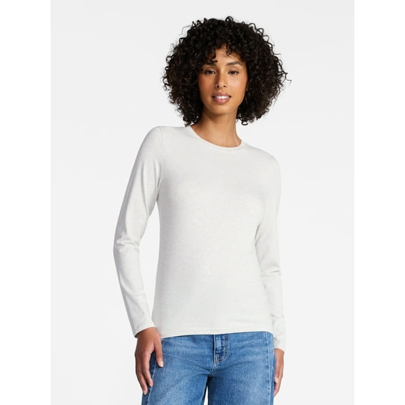 Time and Tru Women's Slim Crewneck Tee with Long Sleeves, Sizes XS-XXXL