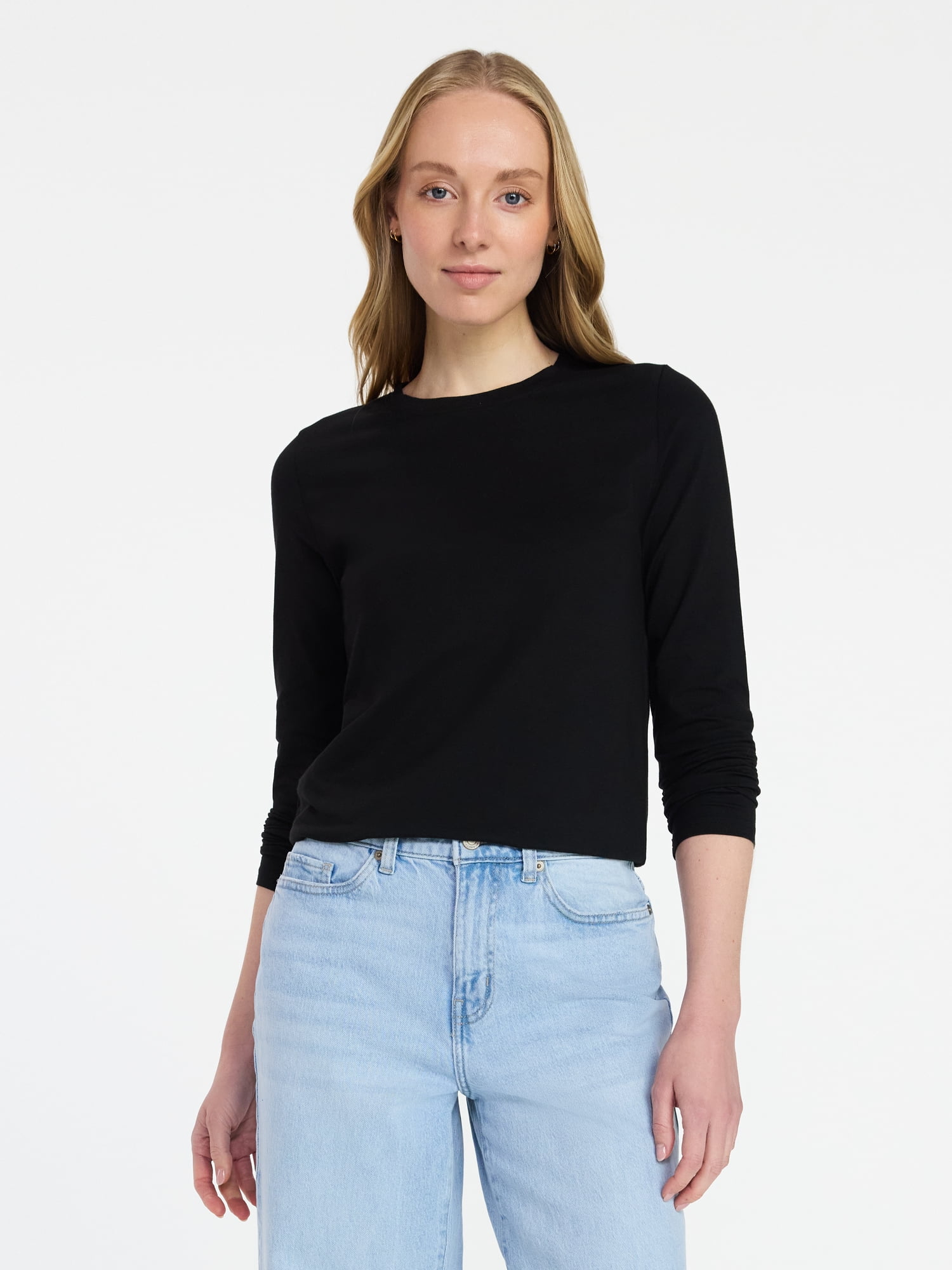 Time and Tru Women's Slim Crewneck Tee with Long Sleeves, Sizes XS-XXXL