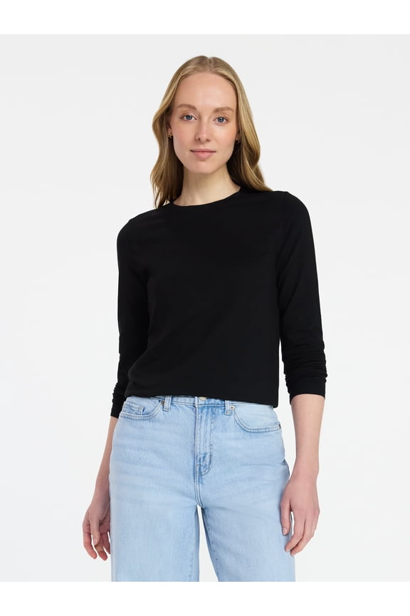 Women's Slim Crewneck Tee with Long Sleeves, Sizes XS-XXXL
