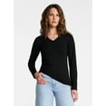 thumbnail image 1 of Time and Tru Women's Slim V-Neck Tee with Long Sleeves, Sizes XS-XXXL, 1 of 6