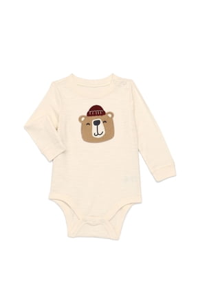 Baby Boy Slub Graphic Bodysuit with Long Sleeves, Sizes 0M-24M