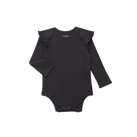 Garanimals Baby Girl Ruffle Shoulder Ribbed Bodysuit with Long Sleeves, Sizes 0-24 Months