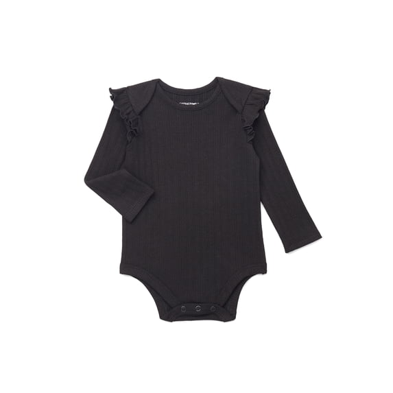 Garanimals Baby Girl Ruffle Shoulder Ribbed Bodysuit with Long Sleeves, Sizes 0-24 Months
